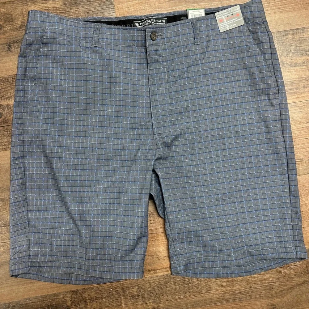 Pebble Beach Mens Dry-Luxe Performance Golf Shorts Grey Blue Grid Size 38 NWT